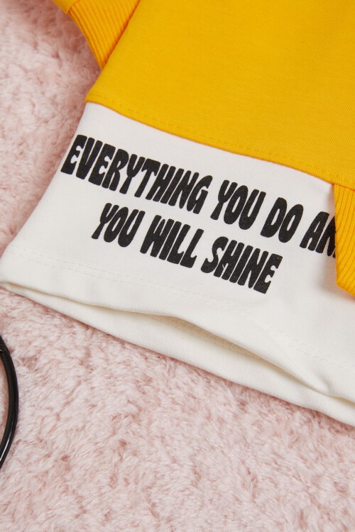 Hardal Yazı Baskılı Şeritli Kız Çocuk Sweatshirt 16288