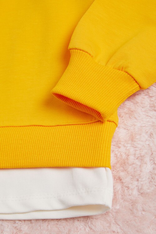 Hardal Yazı Baskılı Şeritli Kız Çocuk Sweatshirt 16288