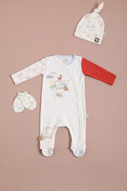 Hayvan Baskılı Şapkalı Erkek Bebek Tulum Takımı 16132