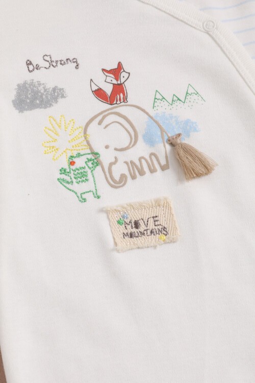 Hayvan Baskılı Şapkalı Erkek Bebek Tulum Takımı 16132