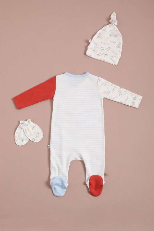 Hayvan Baskılı Şapkalı Erkek Bebek Tulum Takımı 16132