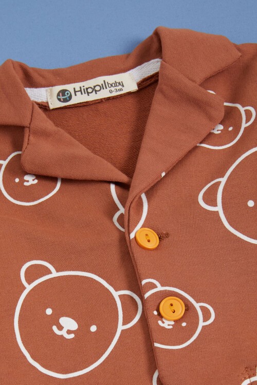 Kahve Ayıcıklı Çıtçıtlı Badili 3lü Erkek Bebek Takım 15688