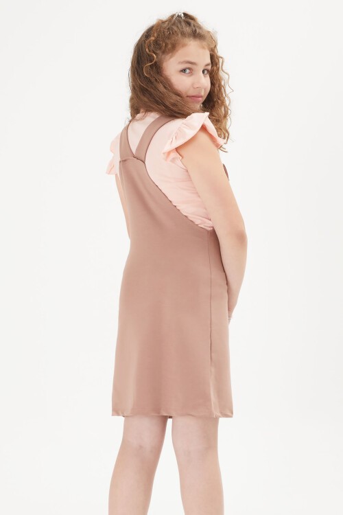 Kahve Ayıcıklı Kız Çocuk Salopet Takım 16044