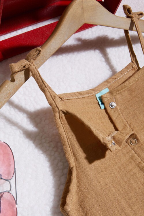 Kahverengi Çıtçıtlı Yazlık Kız Müslin Tulum 15427