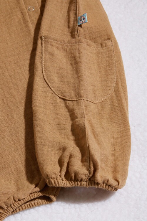 Kahverengi Çıtçıtlı Yazlık Kız Müslin Tulum 15427