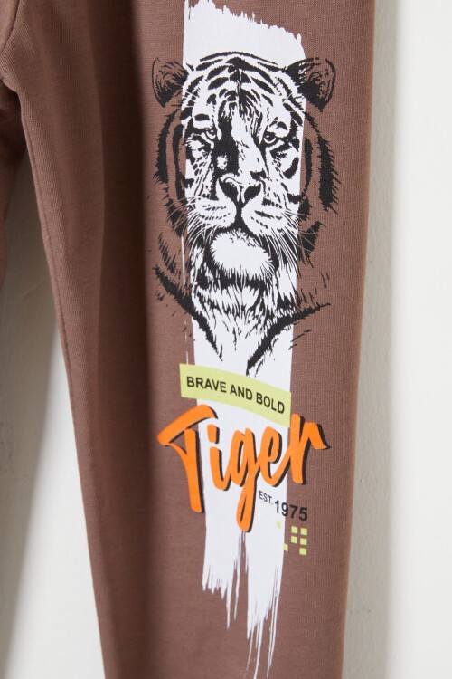 Kahverengi Kaplan Baskılı Erkek Çocuk Eşofman Takımı 16352