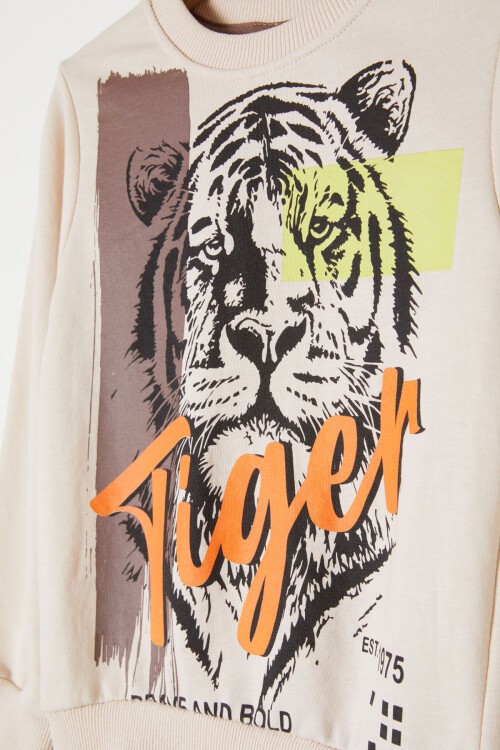 Kahverengi Kaplan Baskılı Erkek Çocuk Eşofman Takımı 16352