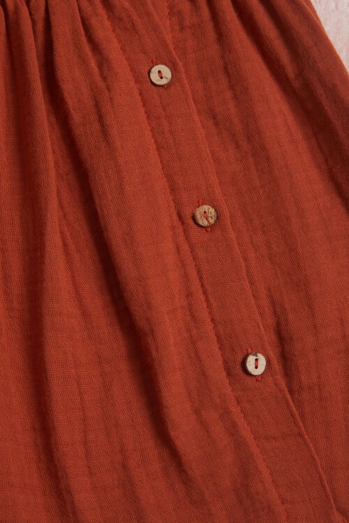 Kahverengi Kolsuz Düğmeli Kız Çocuk Elbise 15595