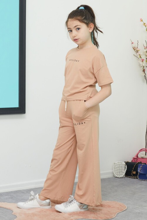 Kahverengi Soliday Baskılı Kız Çocuk Alt Üst Takım 15392