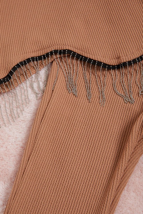 Kahverengi Taytlı Bluzlu Fitilli Kız Takım 15578