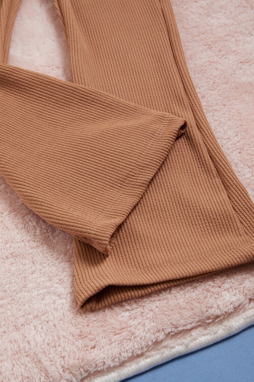 Kahverengi Taytlı Bluzlu Fitilli Kız Takım 15578