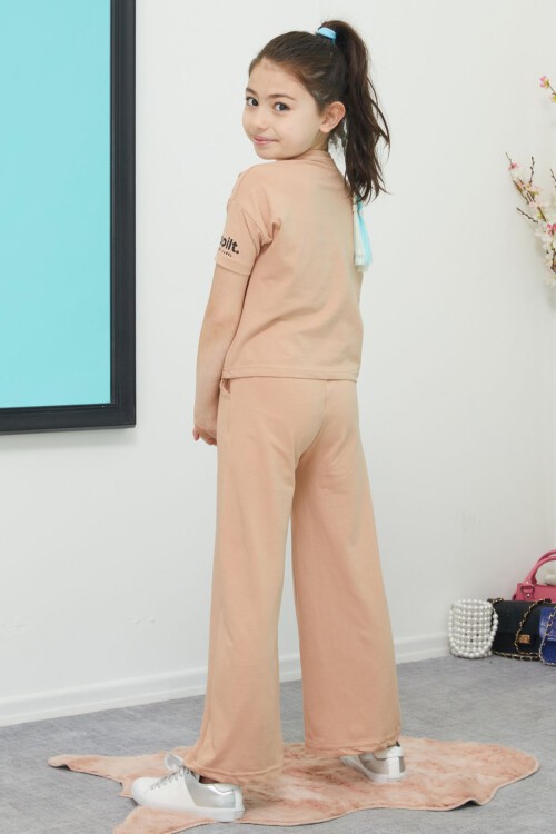 Kahverengi Yazı Baskılı Kız Çocuk Alt Üst Takım 15394