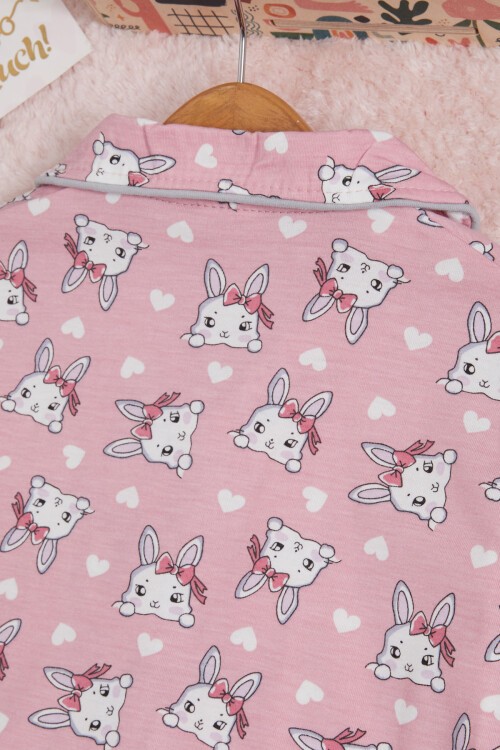 Kalpli Tavşan Baskılı Kız Çocuk Pijama Takımı 16339