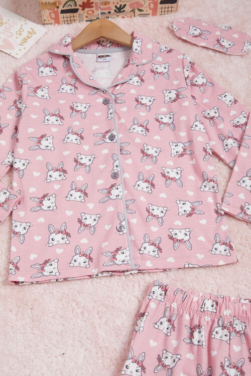 Kalpli Tavşan Baskılı Kız Çocuk Pijama Takımı 16339