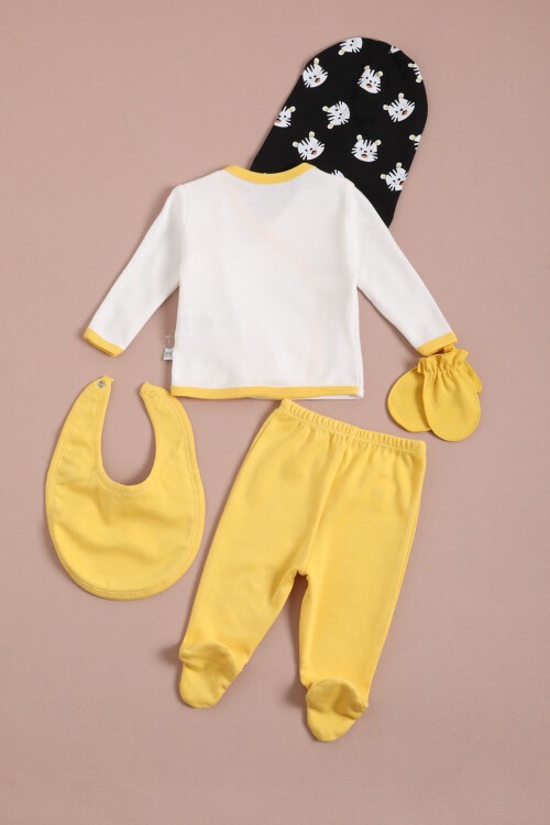 Kaplan Baskılı Patikli Erkek Bebek Yenidoğan 5li Zıbın Set 16123