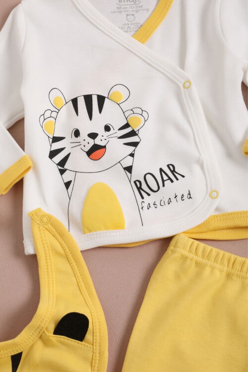 Kaplan Baskılı Patikli Erkek Bebek Yenidoğan 5li Zıbın Set 16123