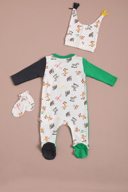 Kaplan Baskılı Şapkalı Erkek Bebek Tulum Takımı 16130