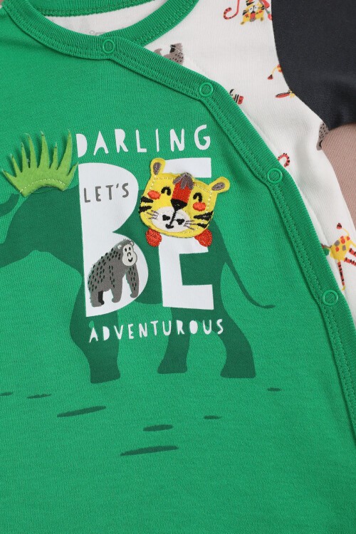 Kaplan Baskılı Şapkalı Erkek Bebek Tulum Takımı 16130