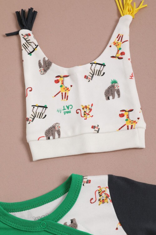 Kaplan Baskılı Şapkalı Erkek Bebek Tulum Takımı 16130