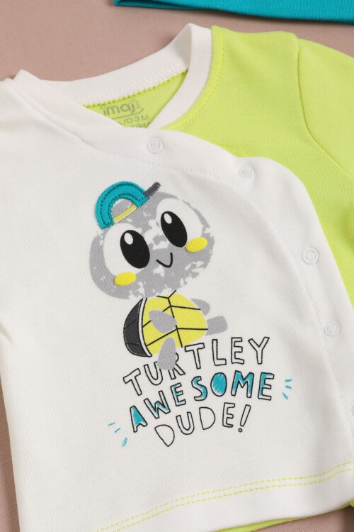 KaplumBağa Baskılı Erkek Bebek Yenidoğan 5li Zıbın Seti 16124