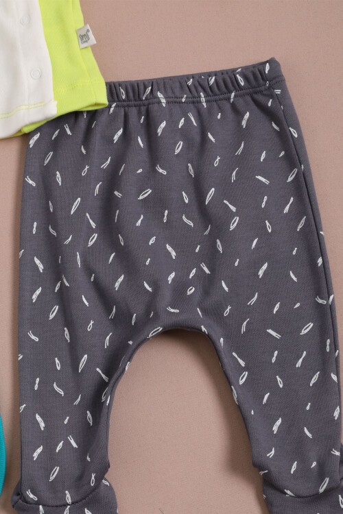 KaplumBağa Baskılı Erkek Bebek Yenidoğan 5li Zıbın Seti 16124