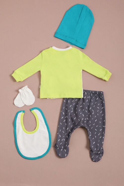 KaplumBağa Baskılı Erkek Bebek Yenidoğan 5li Zıbın Seti 16124