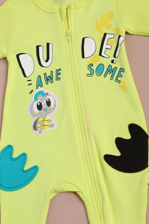 KaplumBağa Baskılı Şapkalı Erkek Bebek Tulum Takımı 16128