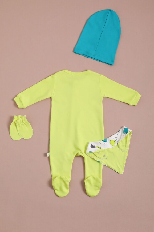 KaplumBağa Baskılı Şapkalı Erkek Bebek Tulum Takımı 16128