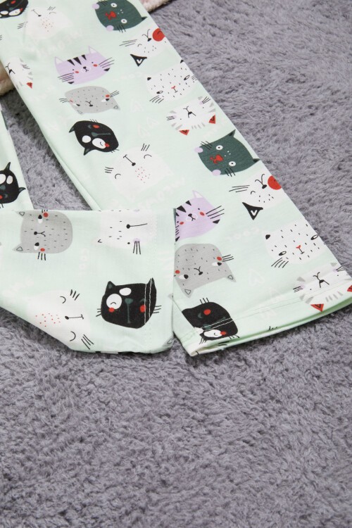 Kedi Desenli Kız Çocuk Pijama Takımı 16326