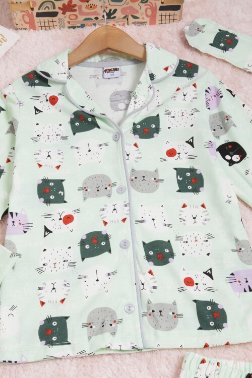 Kedi Desenli Kız Çocuk Pijama Takımı 16326