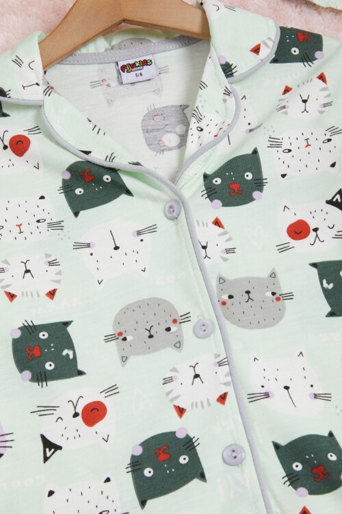 Kedi Desenli Kız Çocuk Pijama Takımı 16326