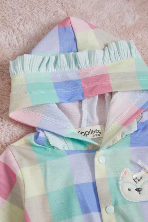 Kedi Nakışlı Çıtçıtlı Badili 3lü Kız Bebek Takım 15686