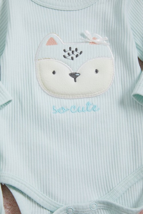 Kedi Nakışlı Çıtçıtlı Badili 3lü Kız Bebek Takım 15686