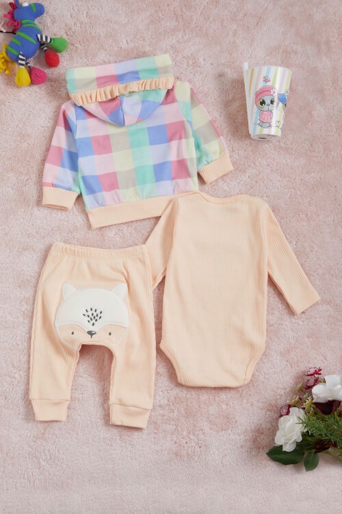 Kedi Nakışlı Çıtçıtlı Badili 3lü Kız Bebek Takım 15686