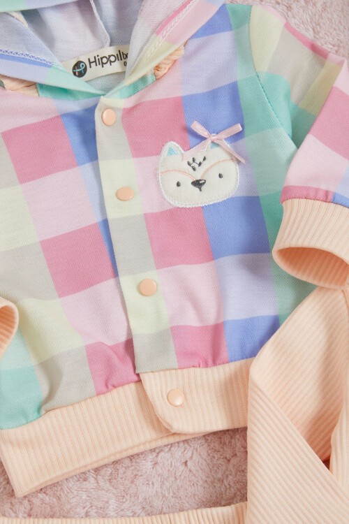 Kedi Nakışlı Çıtçıtlı Badili 3lü Kız Bebek Takım 15686