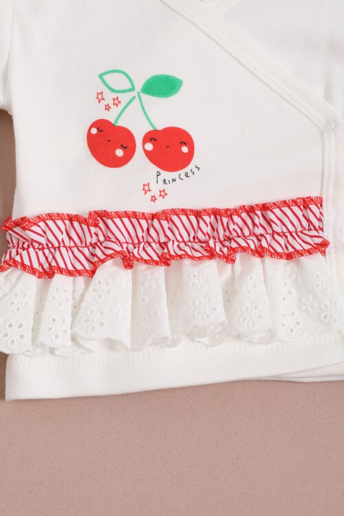 Kiraz Desenli Kız Bebek Patikli 5li Yenidoğan Zıbın Set 16121