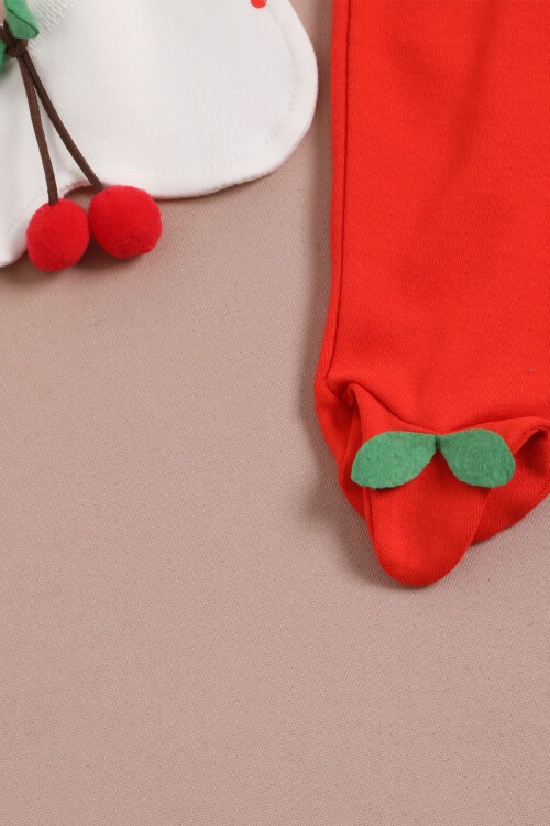 Kiraz Desenli Kız Bebek Patikli 5li Yenidoğan Zıbın Set 16121