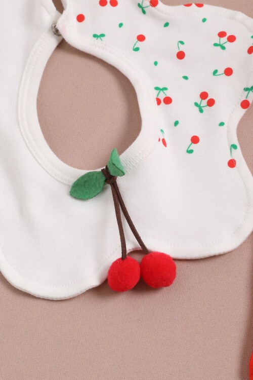 Kiraz Desenli Kız Bebek Patikli 5li Yenidoğan Zıbın Set 16121