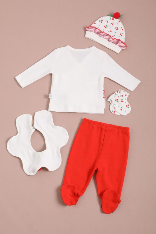 Kiraz Desenli Kız Bebek Patikli 5li Yenidoğan Zıbın Set 16121