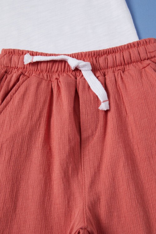 Kiremit Renk Cep Detaylı Erkek Çocuk Şortlu Takım 15457