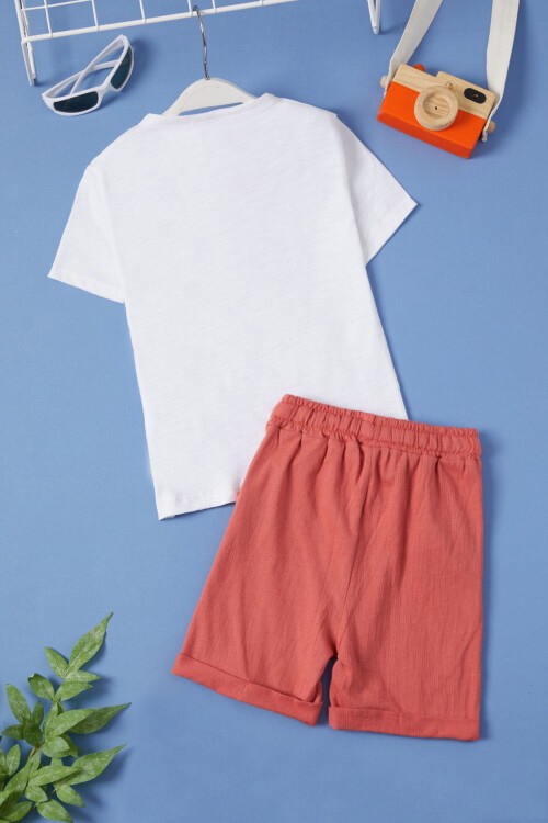 Kiremit Renk Cep Detaylı Erkek Çocuk Şortlu Takım 15457