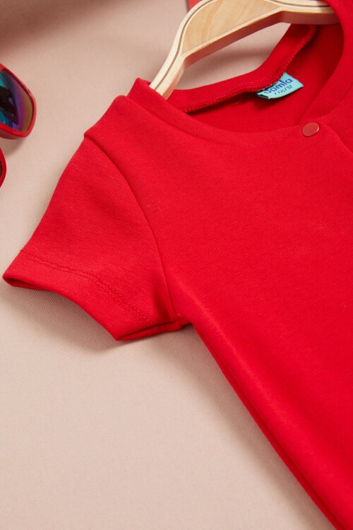 Kırmızı Çıtçıtlı Kısa Kollu bebek Body 15529