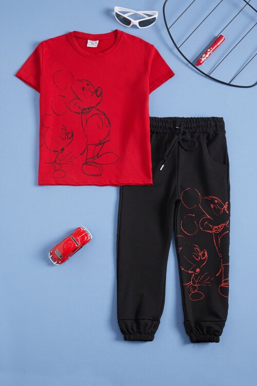 Kırmızı Karakter Baskı Erkek Çocuk Alt Üst Takım 16040