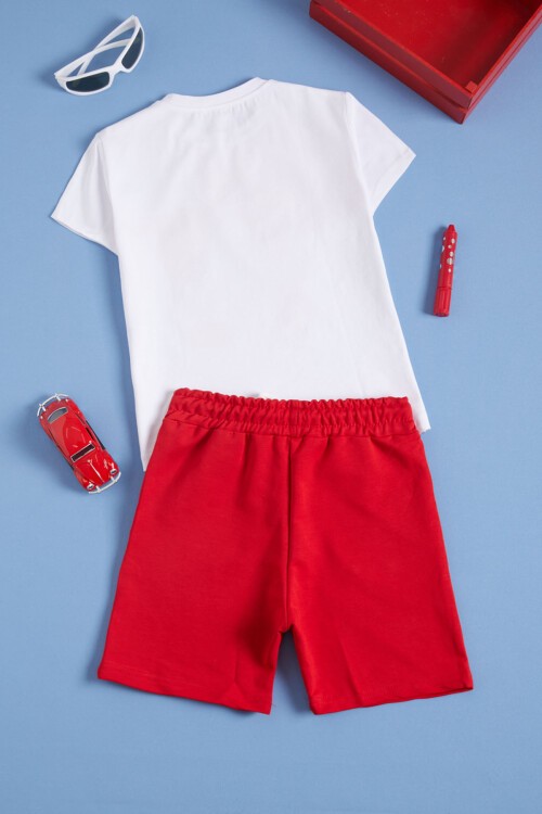 Kırmızı Karakter Baskılı Erkek Çocuk Şortlu Takım 16032
