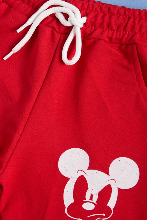 Kırmızı Karakter Baskılı Erkek Çocuk Şortlu Takım 16032