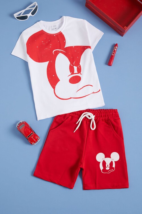 Kırmızı Karakter Baskılı Erkek Çocuk Şortlu Takım 16032
