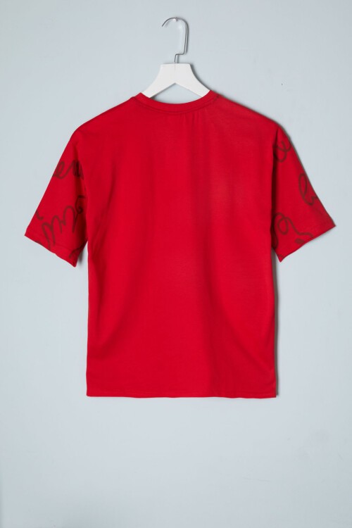 Kırmızı Yazı Desenli Cepli Erkek Tişört 16080