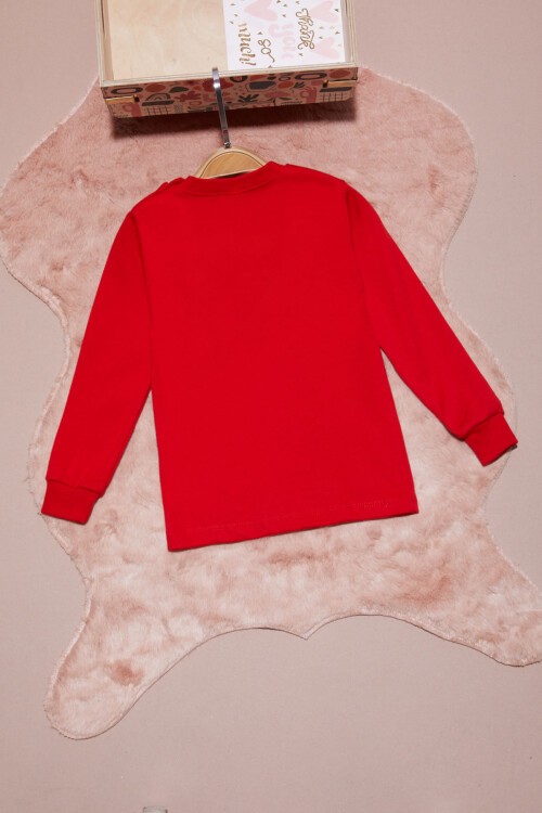 Kırmızı Yazı Nakışlı Kız Çocuk Çıtçıtlı Sweatshirt 16421