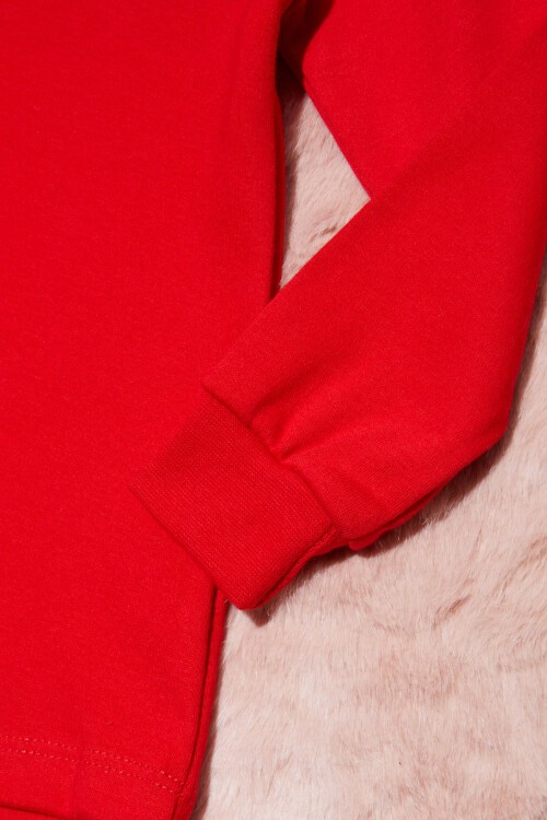 Kırmızı Yazı Nakışlı Kız Çocuk Çıtçıtlı Sweatshirt 16421