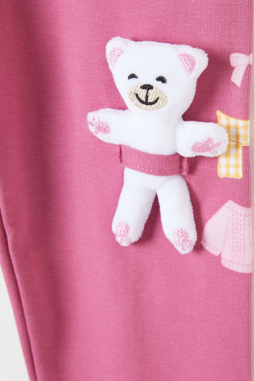 Kız Çocuk Ayıcık Detaylı 2li Tayt Siyah-Koyu Pembe 16379